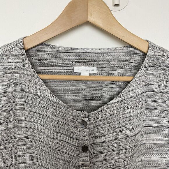 J. Jill Sz Medium Gray Pure Linen Pullover Henley Blouse Pockets Lagenlook - Picture 5 of 12